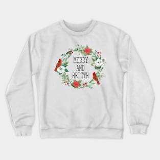 Merry and bright watercolor christmas wreath Crewneck Sweatshirt